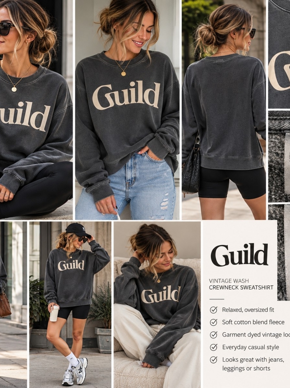 Guild Vintage Wash Crewneck Sweatshirt - Washed Grey